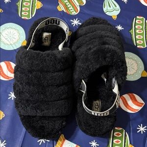 UGG Black Fluffy Slide Sandals
